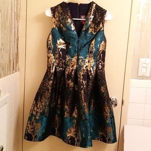 "Vince Camuto" Green, Black & Gold Cocktail Dress, 8P